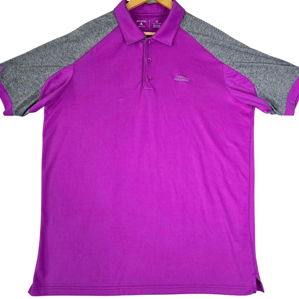 Antigua Desert Dry Mens Size XL Golf Polo Shirt Purple Grey Raglan Colonial Logo